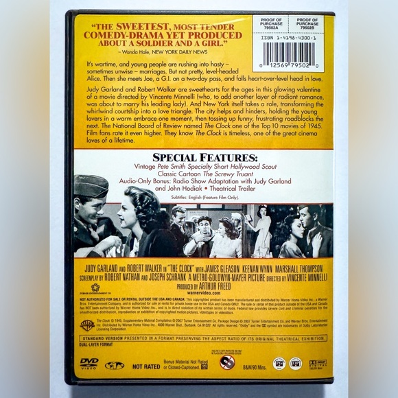 The Clock DVD (1945) Judy Garland Robert Walker – Classic Romance - Picture 2 of 3